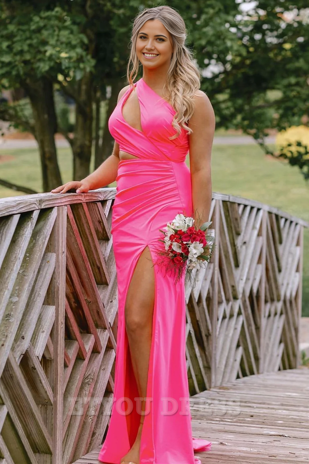 Mermaid One-Shoulder Keyhole Royal Blue Long formal dresses Bridesmaid Dresses evening gown Prom Dress with Slit